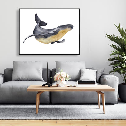 Watercolor Blue Whale Framed Canvas | Aquatic Bedroom Decor