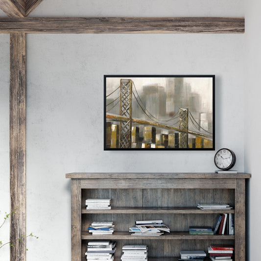 Bridge by a Cloudy Day - Contemporary Framed Canvas Decor