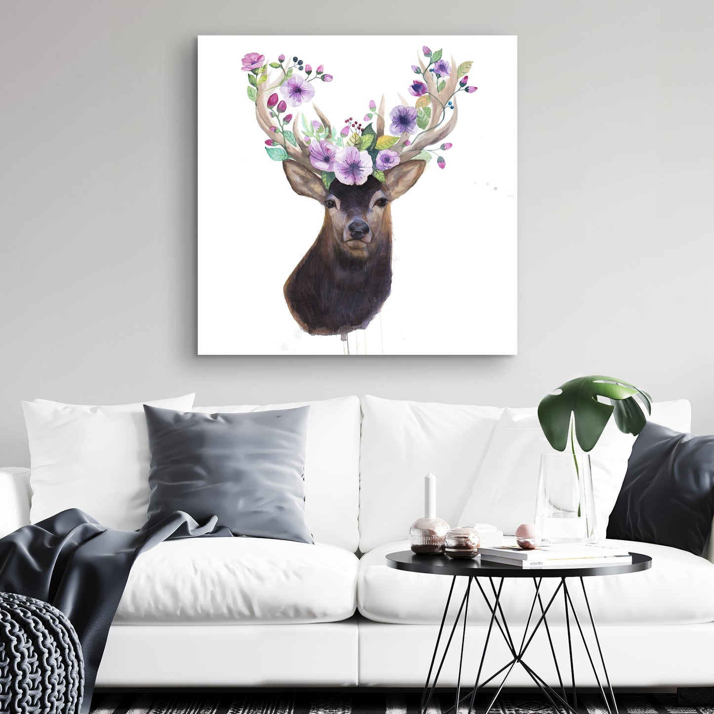 Romantic Animals Roe Deer Head Canvas - Home Decor