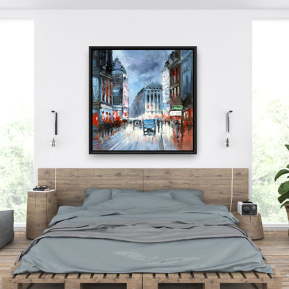 Ville abstraite rouge et bleue – Toile encadrée | Décoration d'intérieur