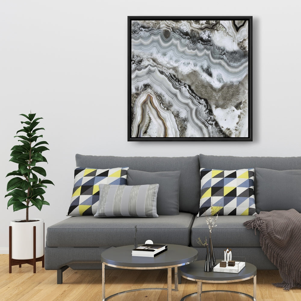 White Abstract Geode Framed Canvas - Hyperrealist Home Decor