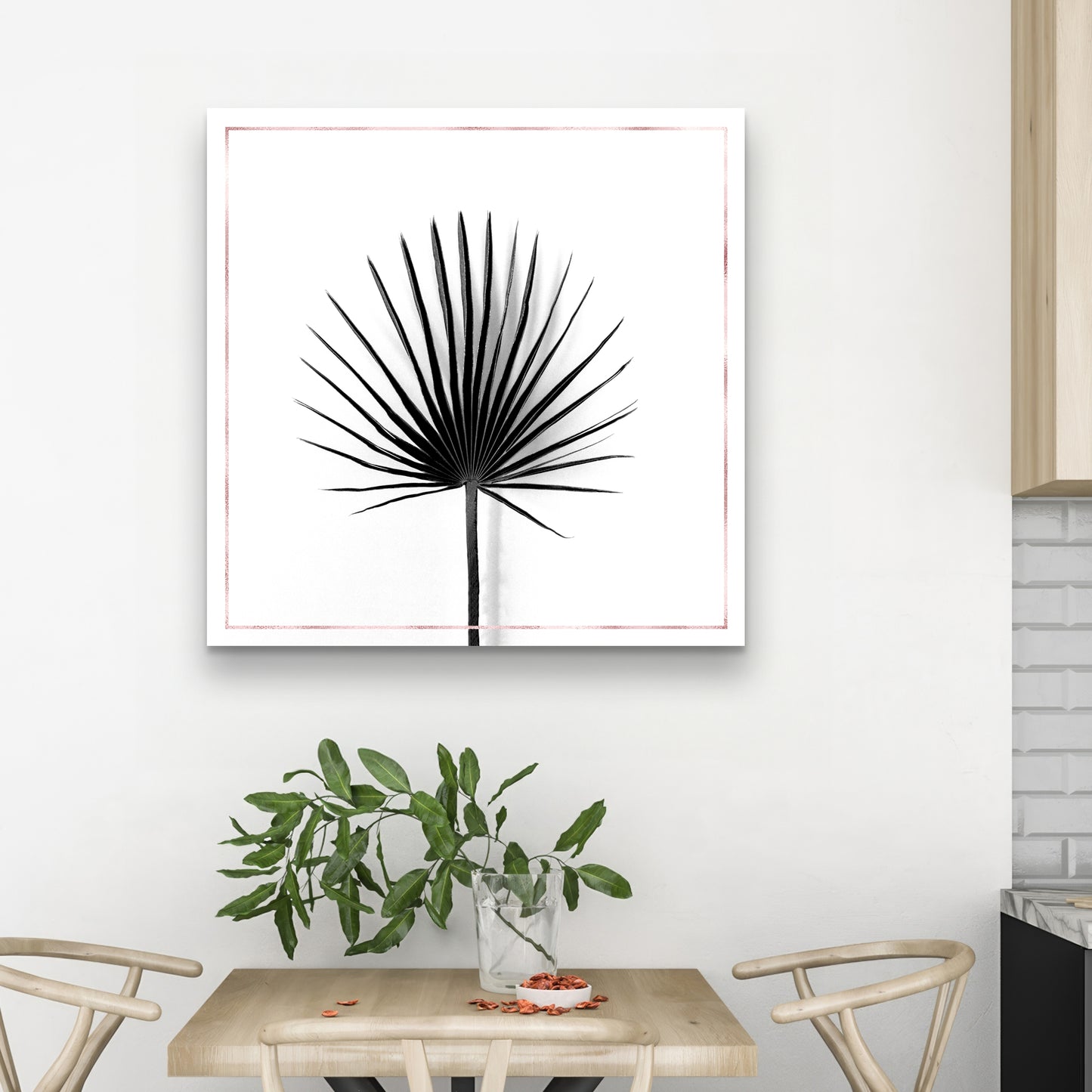 Toile à motif de feuilles de palmier chou | Décoration de salon botanique blanche