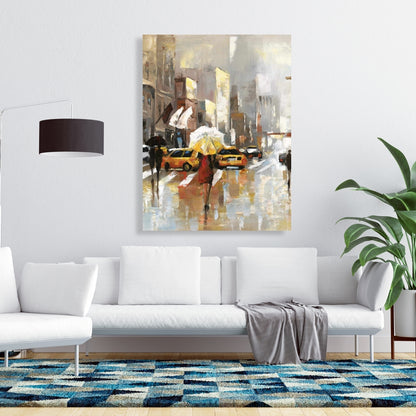 Toile contemporaine pour chambre à coucher | Œuvre d'art « Personnes avec parapluies »