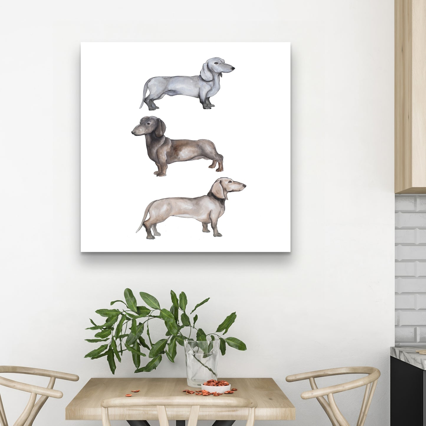 Toile scandinave représentant des teckels - Décoration murale