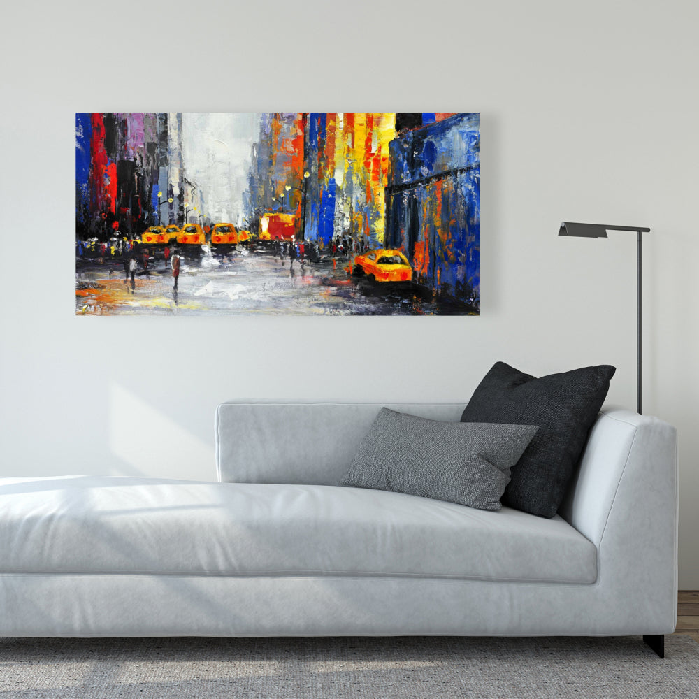 Color Spotted Street with Taxis Canvas | Building Cities Blue