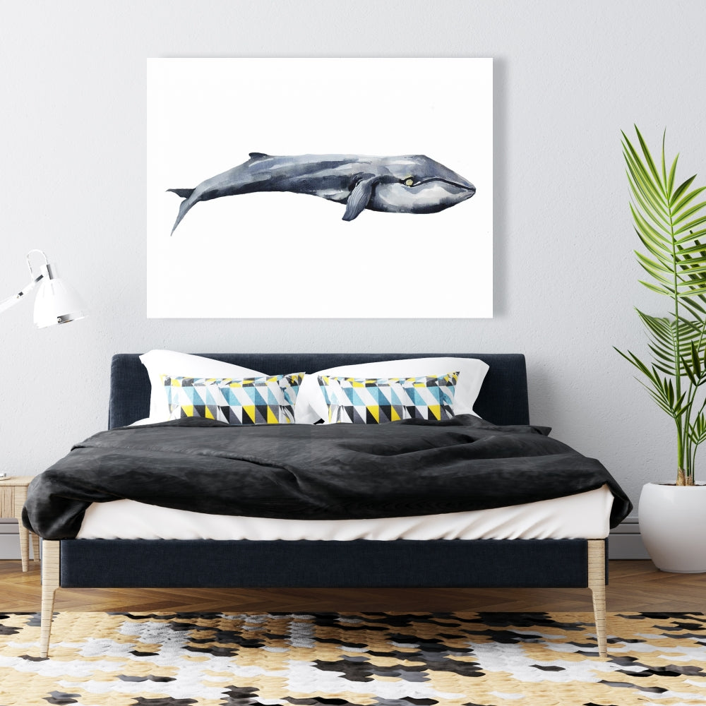 Watercolor Whale Canvas - Blue Bedroom Decor | Aquatic Art