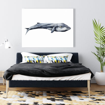Watercolor Whale Canvas - Blue Bedroom Decor | Aquatic Art