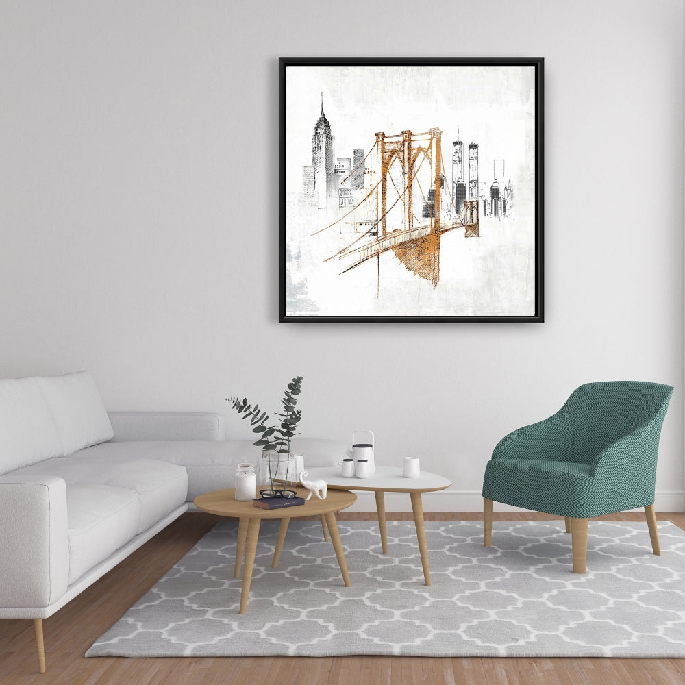 Croquis flou du pont de Brooklyn | Décoration d'intérieur sur toile encadrée