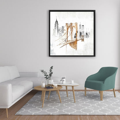 Croquis flou du pont de Brooklyn | Décoration d'intérieur sur toile encadrée