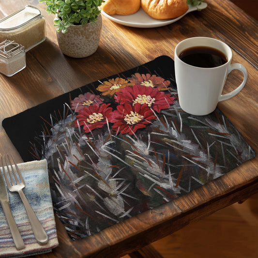 Mammillaria cactus in bloom - 14"x18" Braided Polyester Placemat