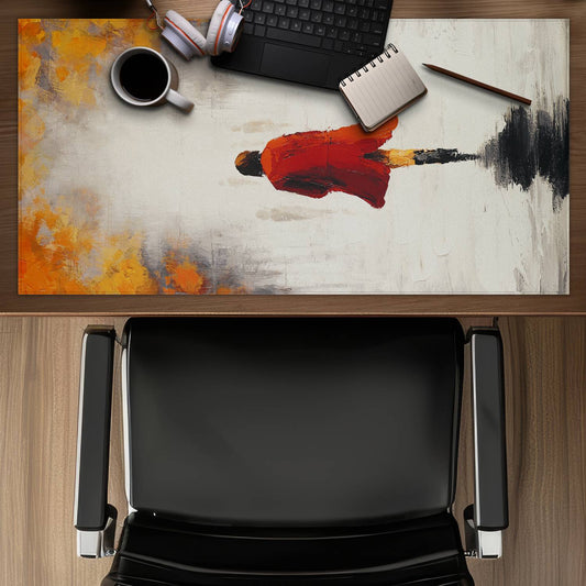 Woman with Red Coat Desk Mat | Fall Decor for Home Office
