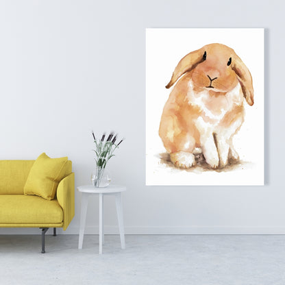 Toile représentant un lapin bélier | Décoration murale animalière orange pour chambre à coucher