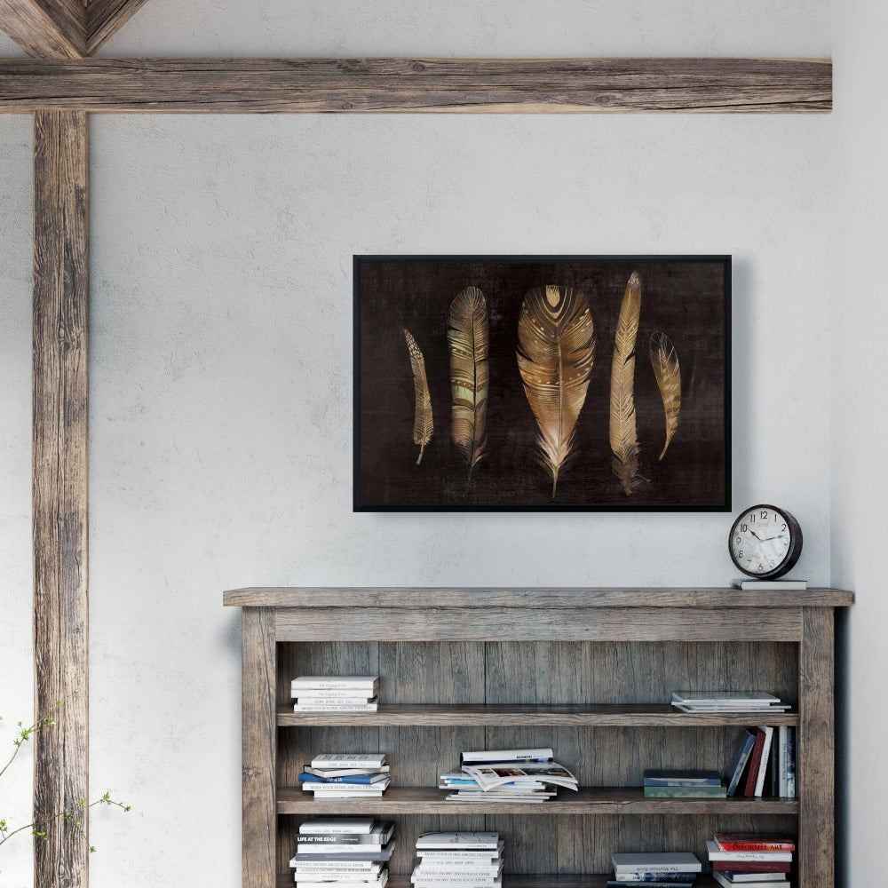 Ensemble de plumes marron | Décoration de chambre à coucher sur toile encadrée