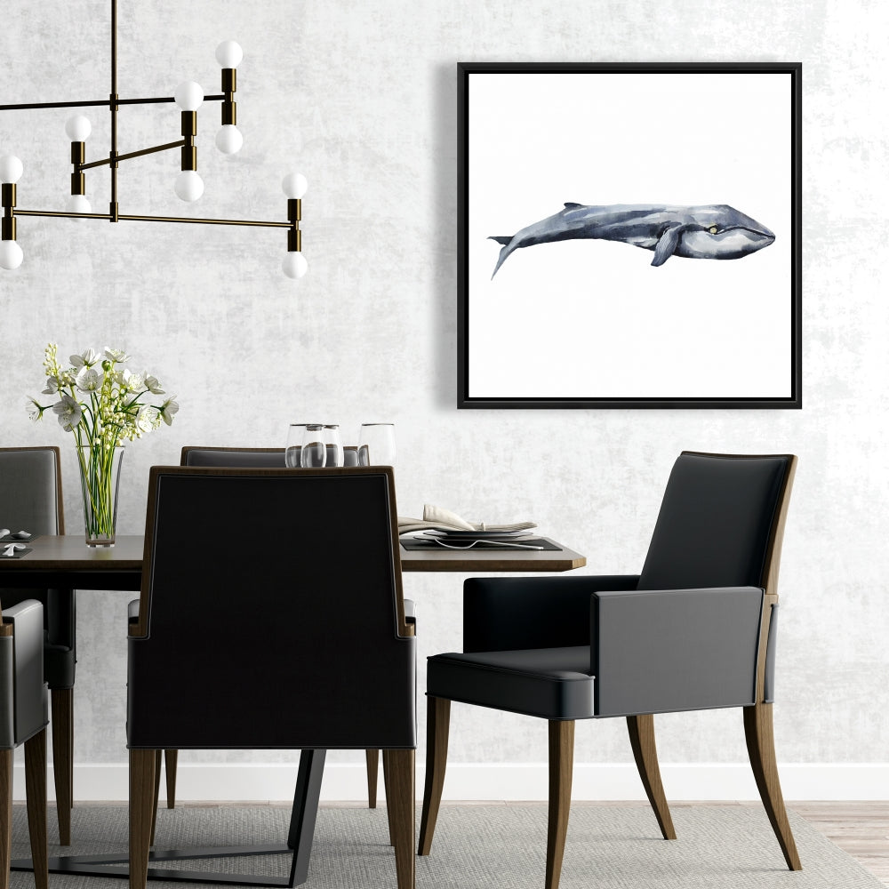 Watercolor Whale Blue Framed Canvas | Aquatic Home Decor