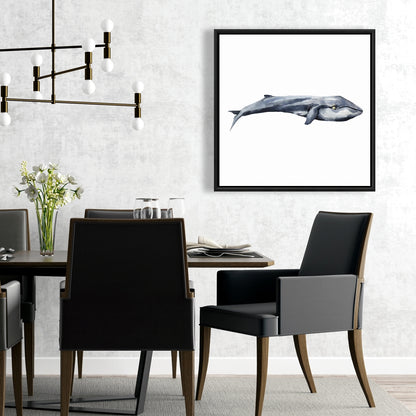 Watercolor Whale Blue Framed Canvas | Aquatic Home Decor