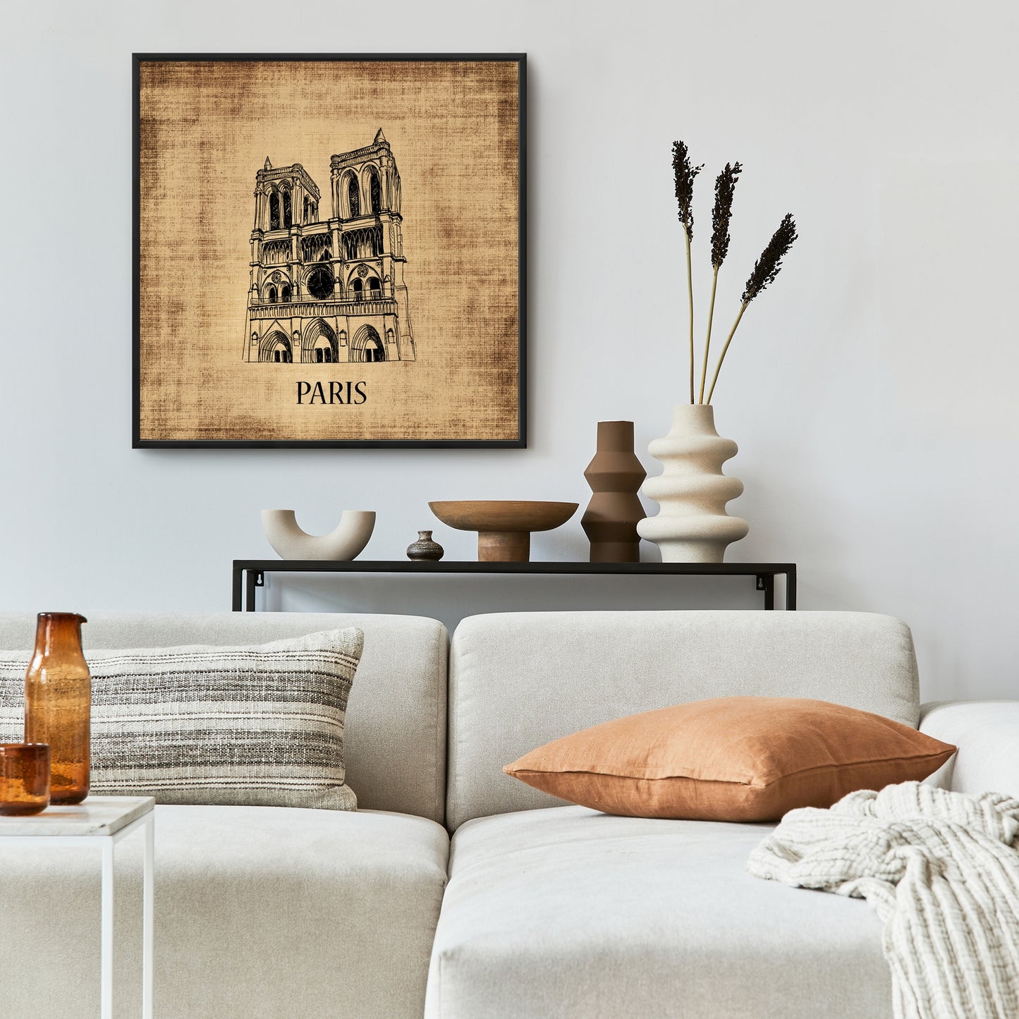 Notre Dame Paris Illustration | Brown Typo & Symbols Canvas