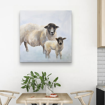 Toile Mouton et bébé | Décoration murale de chambre avec animaux de la ferme