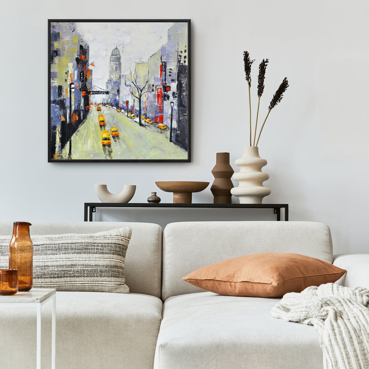 Toile Gray Street - Accents jaunes et rouges | Décoration contemporaine