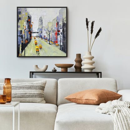 Toile Gray Street - Accents jaunes et rouges | Décoration contemporaine