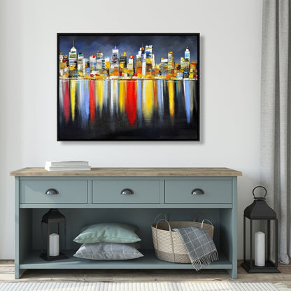 Toile Paysage urbain coloré la nuit | Décoration d'intérieur Villes bleues