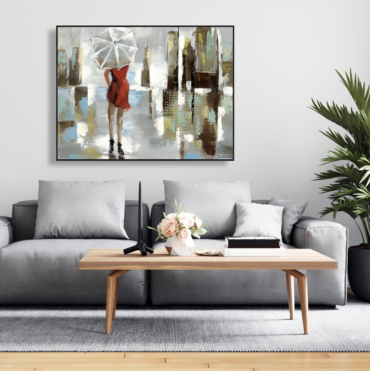 Red Dress Woman Framed Canvas | Contemporary Bedroom Decor