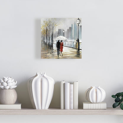 Couple marchant sous la pluie sur toile grise - Décoration de chambre à coucher avec arbres