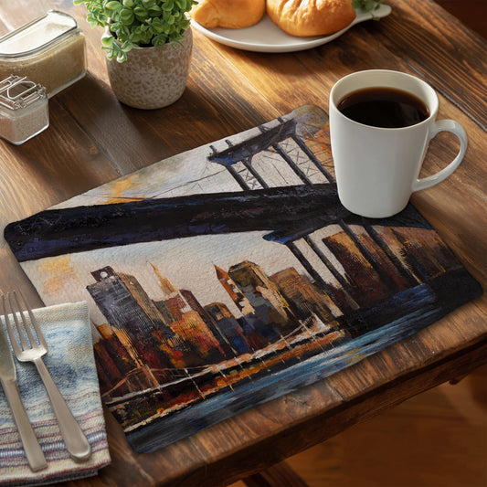 Sunset over new york - 14"x18" Braided Polyester Placemat