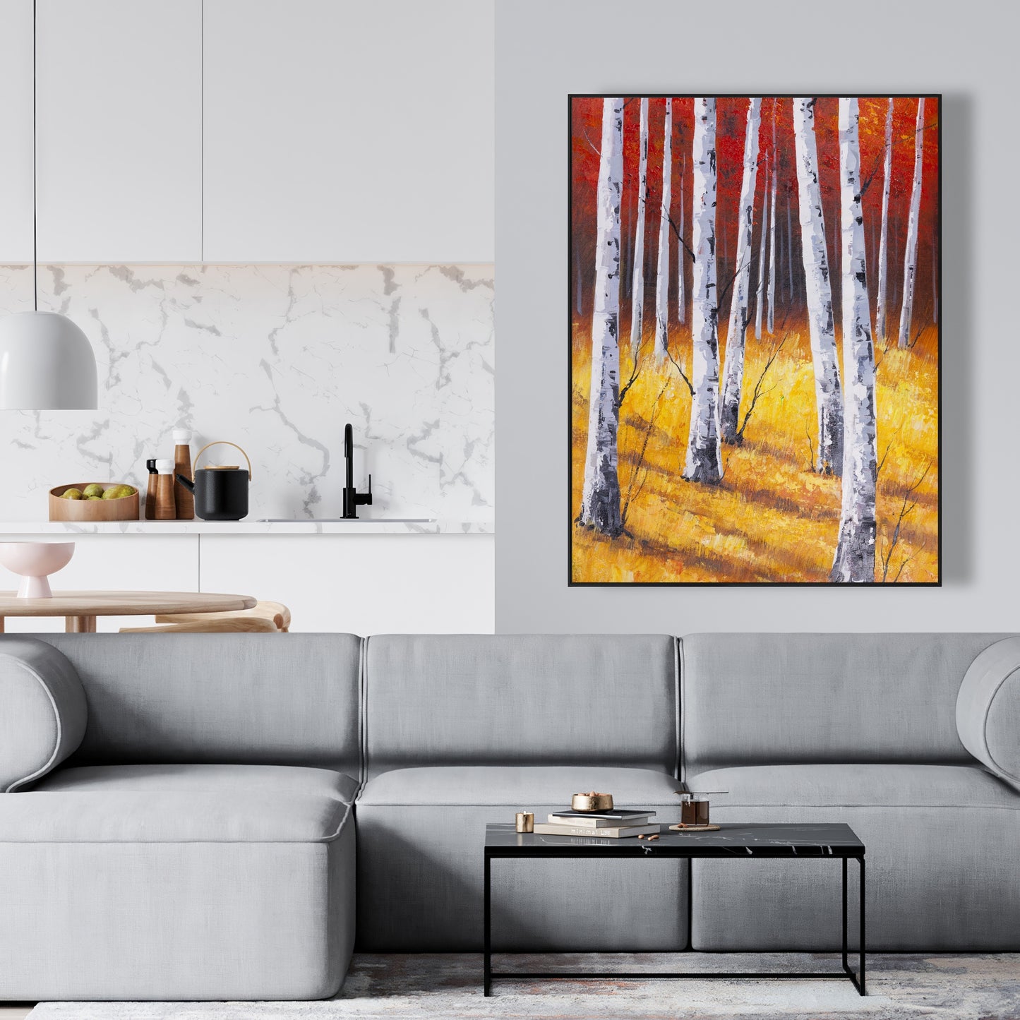 Toile Paysage forestier d'automne | Cadre gris moderne