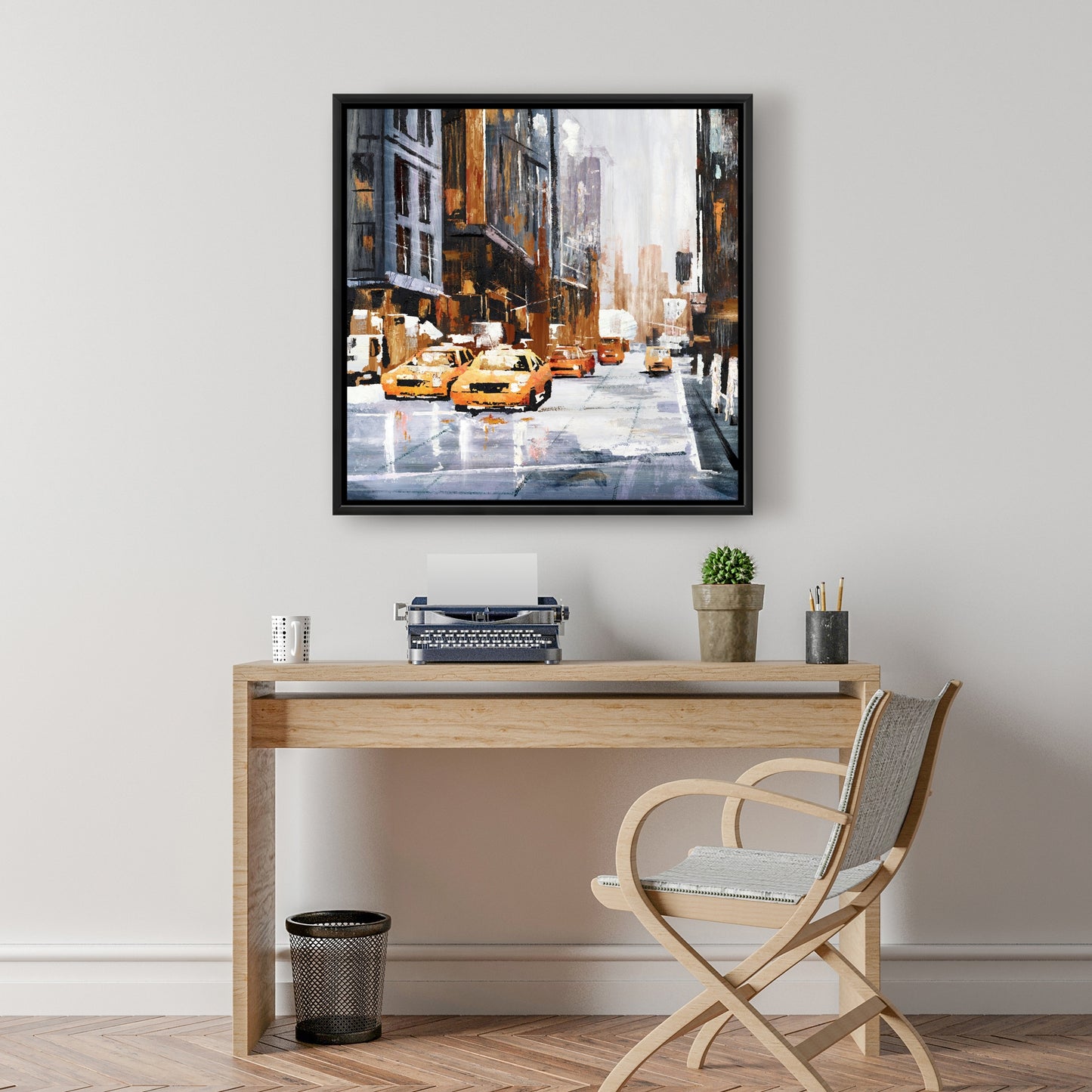 Toile « Construire des villes brunes » | Rue d'une grande ville avec taxi jaune