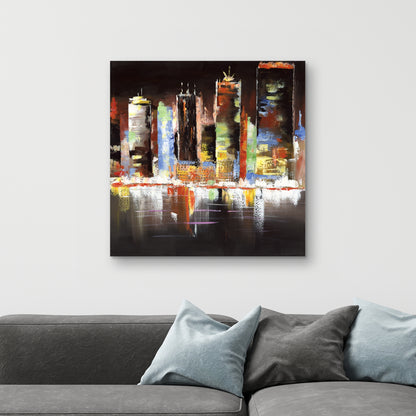 Cityscape by Night Canvas | Contemporary Bedroom Decor