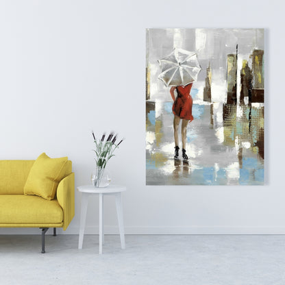 Red Dress Woman Canvas - Contemporary Bedroom Wall Art Decor