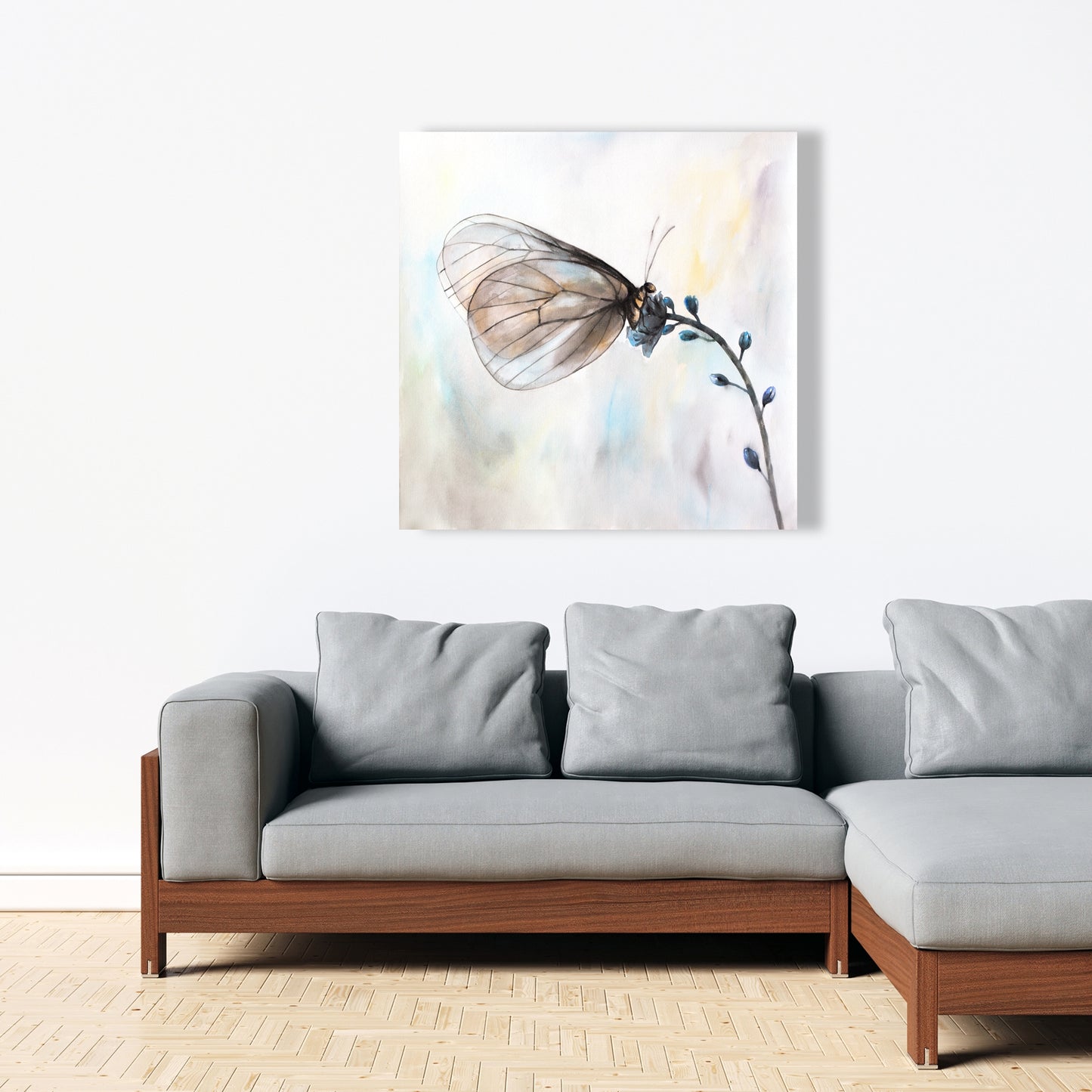 Butterfly on Blue Flowers Canvas - Bedroom Home Decor