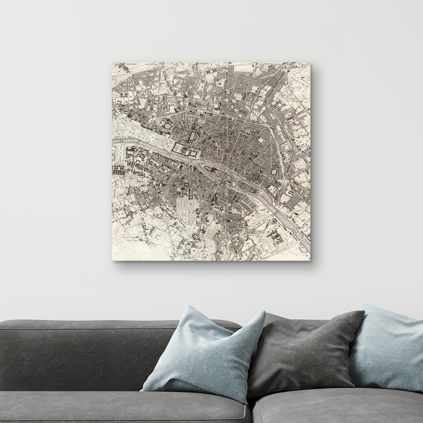 Paris Blue Sepia Beige Canvas | Home Decor Wall Art Prints