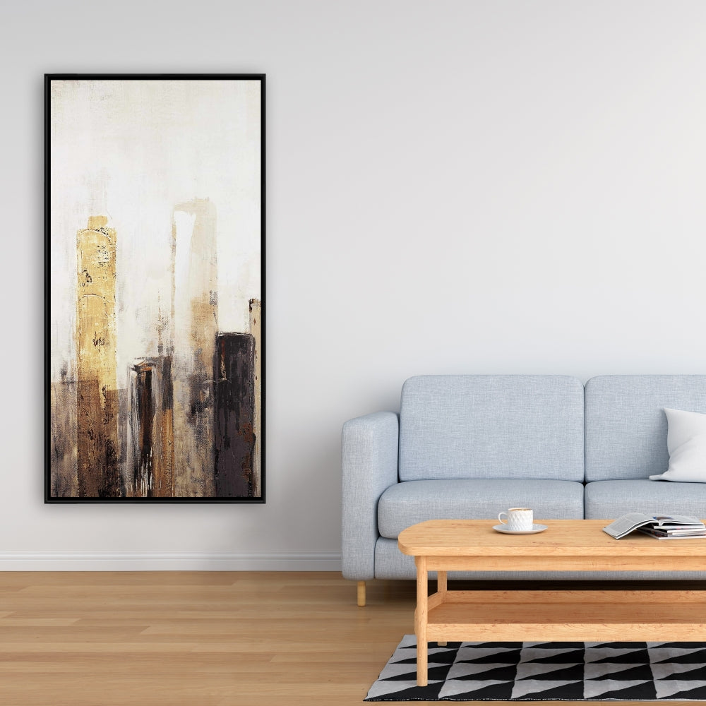 Toile urbaine aux tons terreux | Décoration industrielle encadrée marron