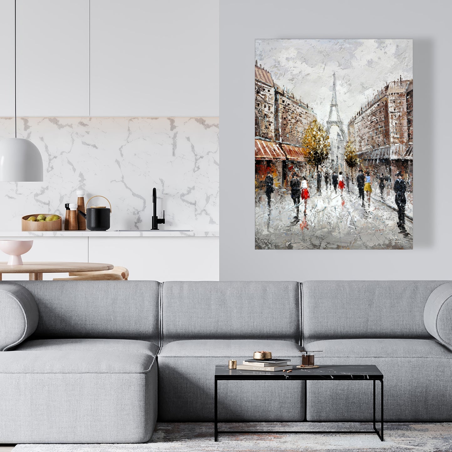 Paris Busy Street Canvas | Contemporary Brown Cities Decor