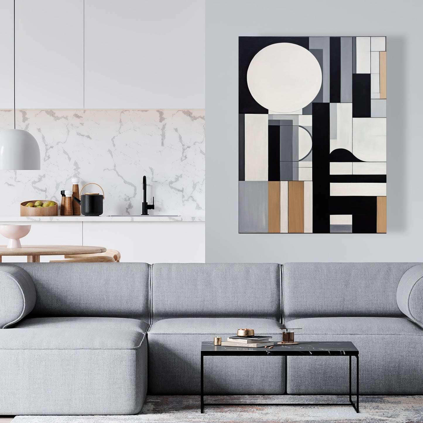 Toile abstraite surchargée de formes bleues – Décoration d'intérieur moderne