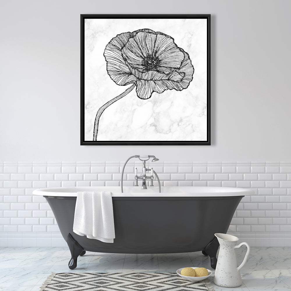 Toile à motif de coquelicots lumineux | Cadre monochrome blanc