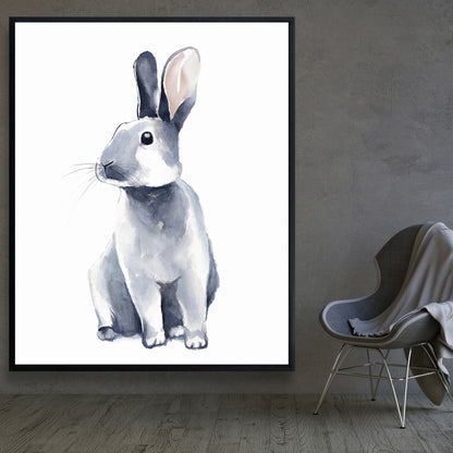 Toile encadrée « Lapin curieux gris » | Décoration de chambre scandinave