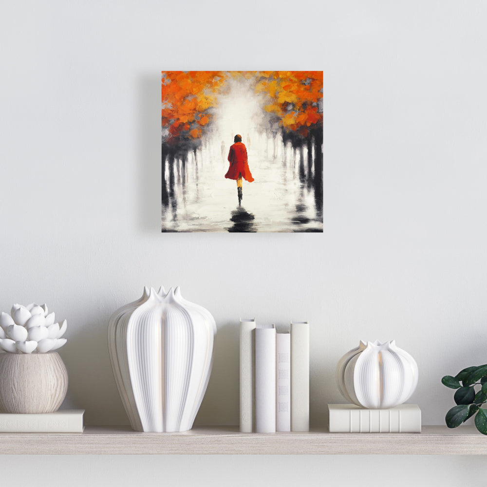 Contemporary Gray Trees Canvas - Woman in Red Coat Home Decor