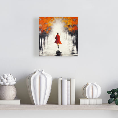 Contemporary Gray Trees Canvas - Woman in Red Coat Home Decor