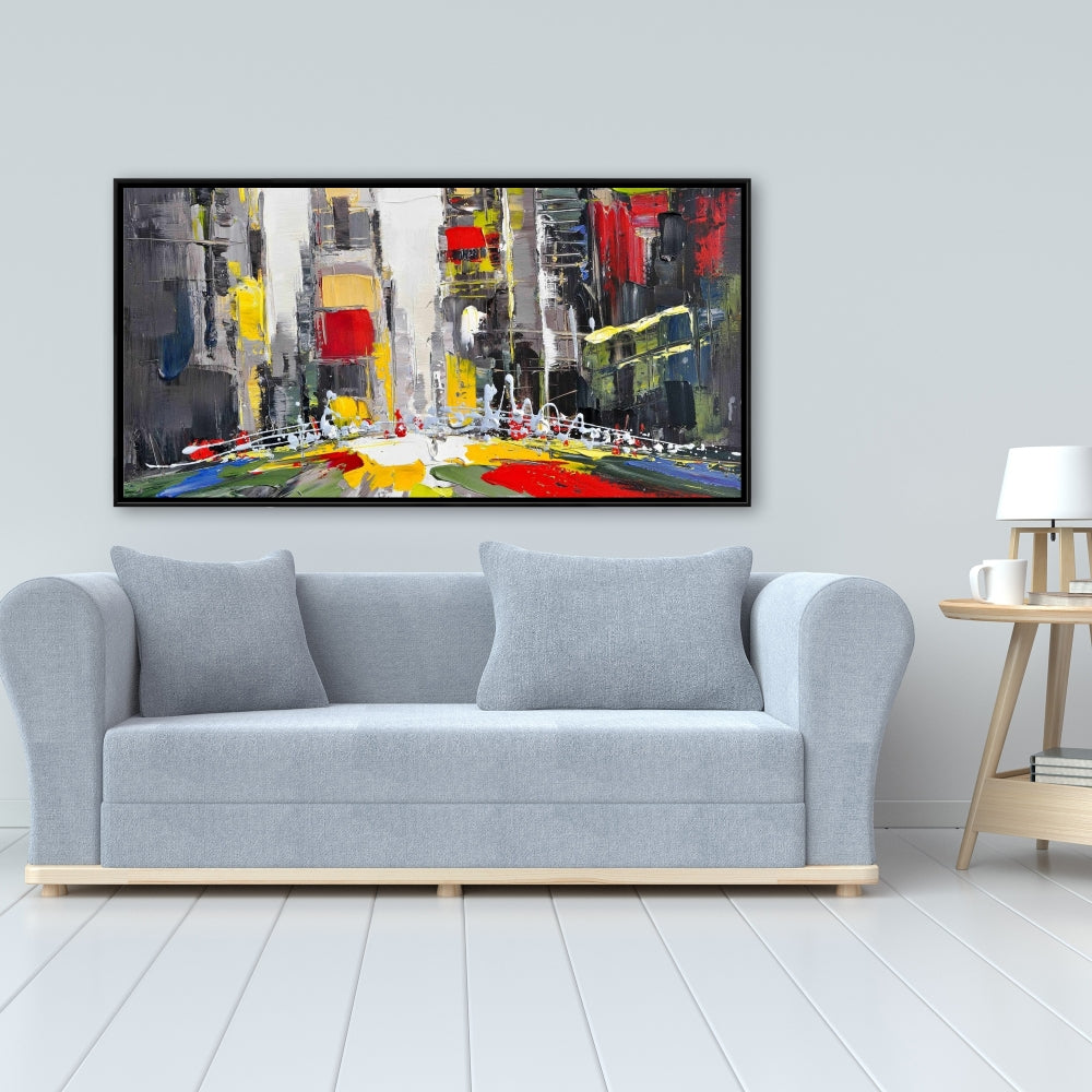 Toile encadrée abstraite texturée représentant un paysage urbain - Décoration d'intérieur moderne