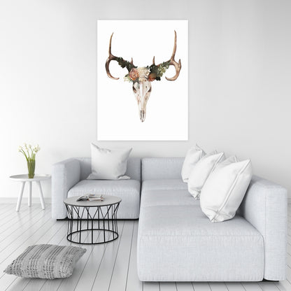 Rustic Deer Skull Canvas with Roses - Bedroom Wall Decor