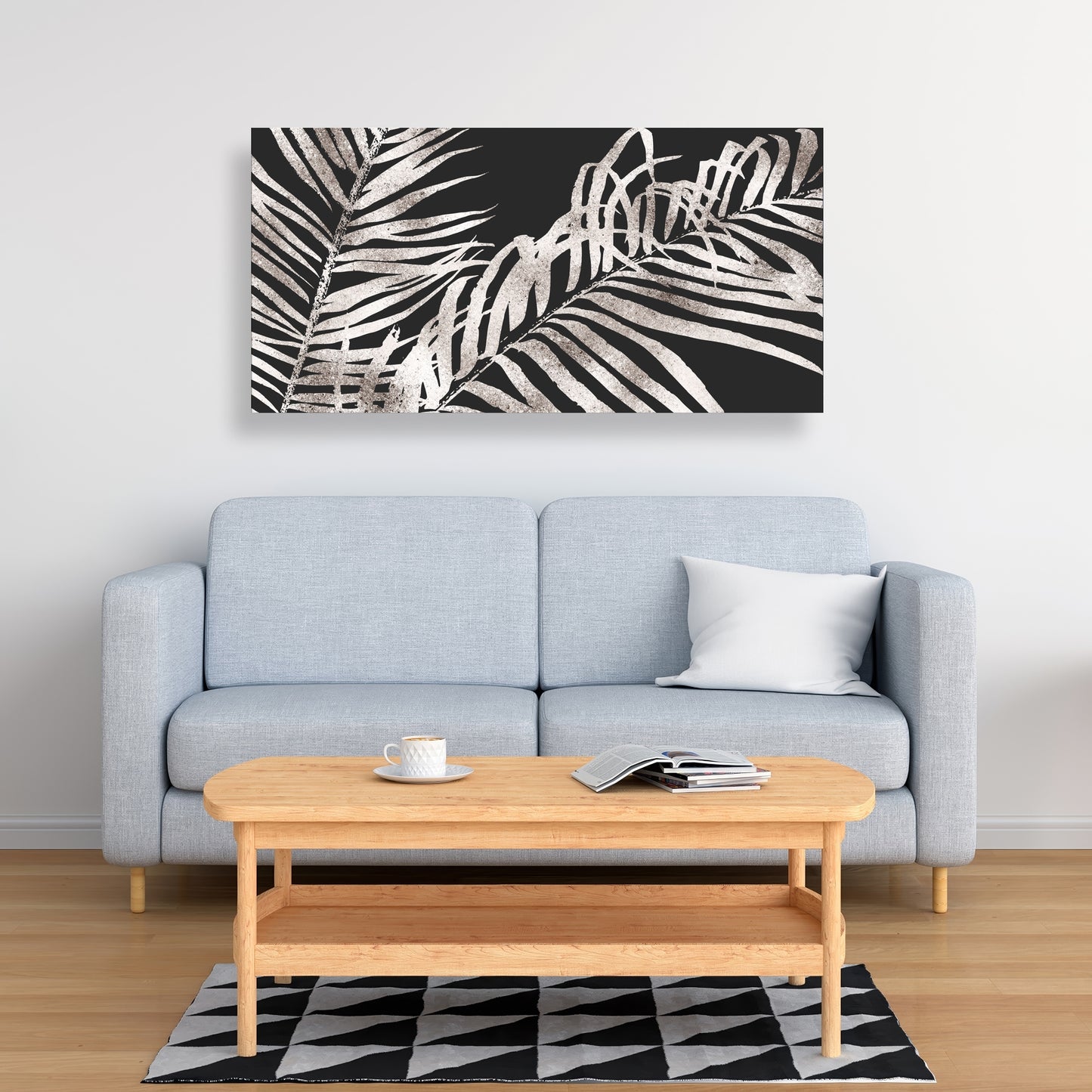 Toile botanique exotique à feuilles tropicales dorées | Décoration d'intérieur