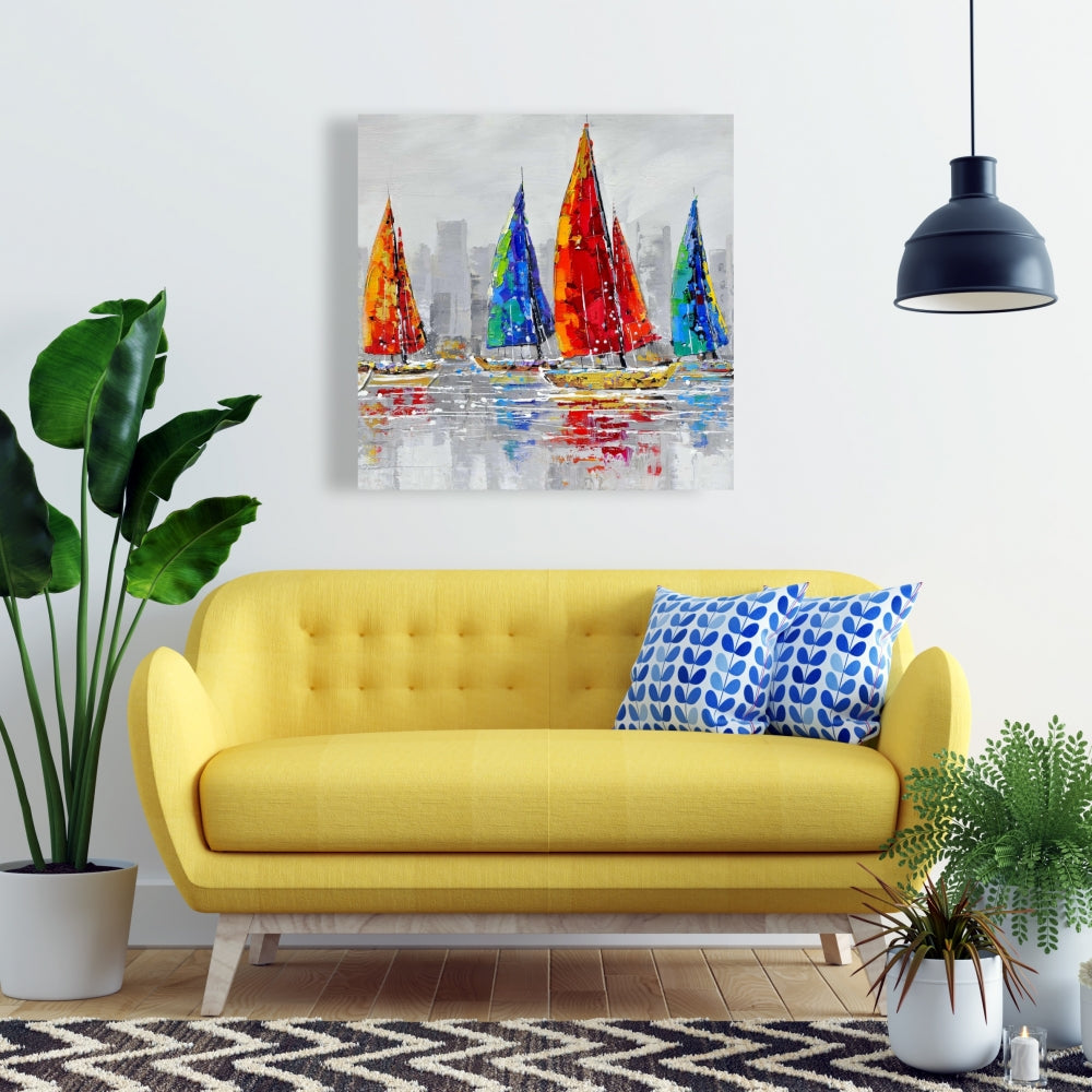 Colorful Boats Canvas - Contemporary Boat Bedroom Wall Art