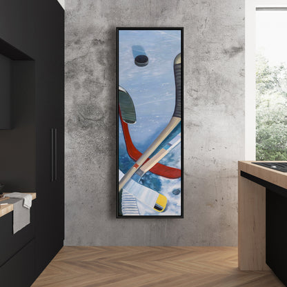 Hockey Sticks on Ice Canvas | Blue Sports Home Decor Art