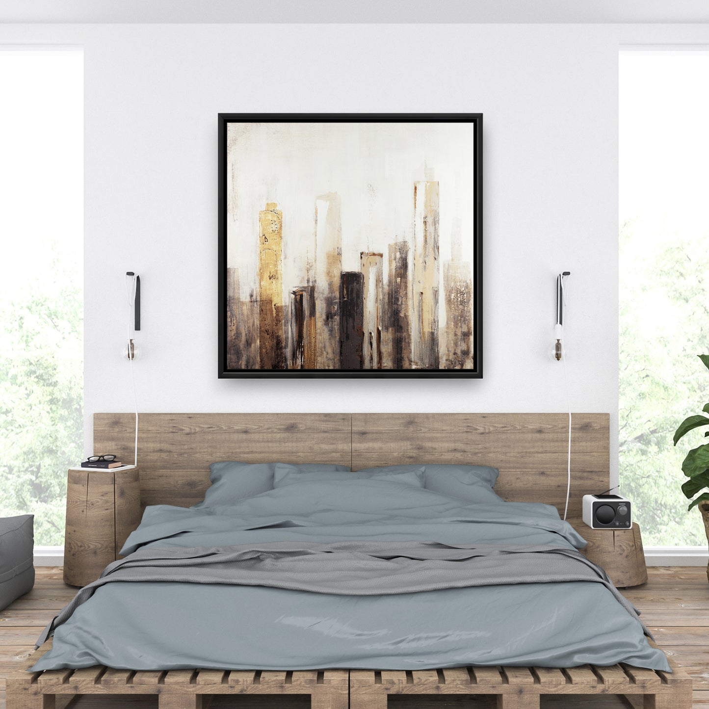 Toile urbaine aux tons terreux | Décoration industrielle encadrée marron