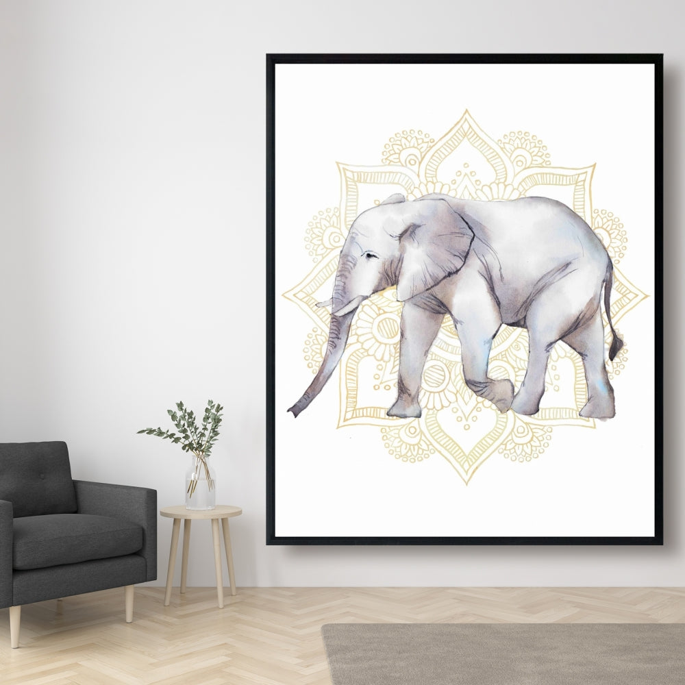 Toile Éléphant Gris pour Chambre à Coucher - Décoration Éléphant sur Mandalas
