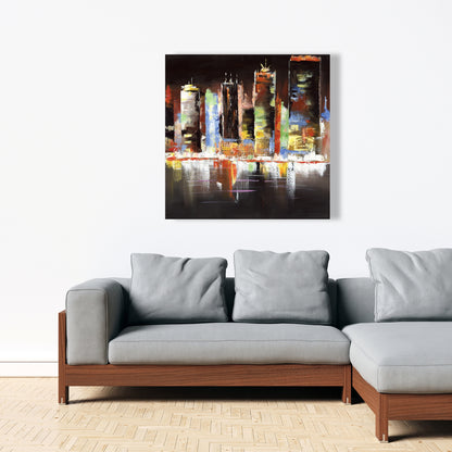 Cityscape by Night Canvas | Contemporary Bedroom Decor