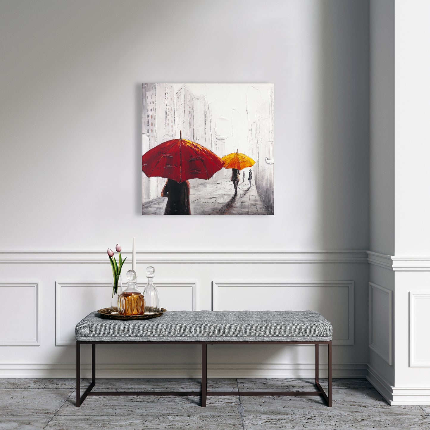 Passersby with Umbrellas Canvas | Contemporary Bedroom Art