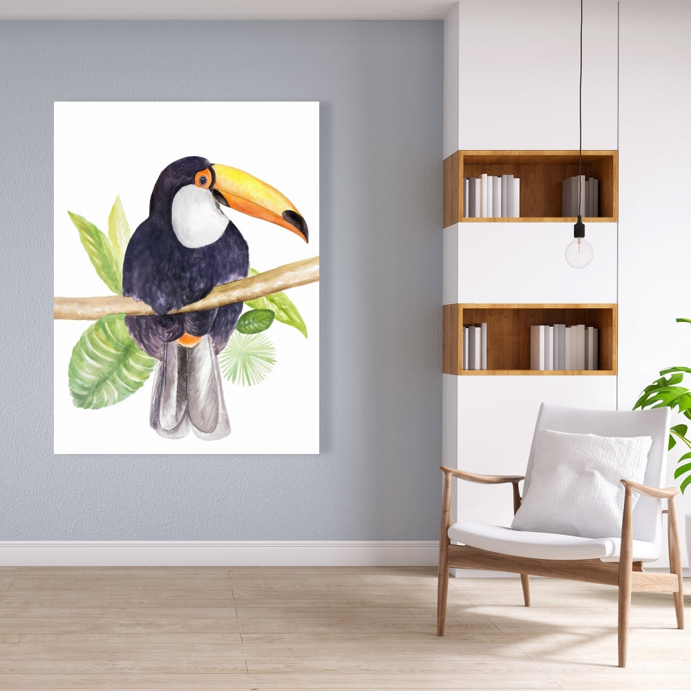 Toile Toucan exotique | Décoration botanique pour chambre à coucher